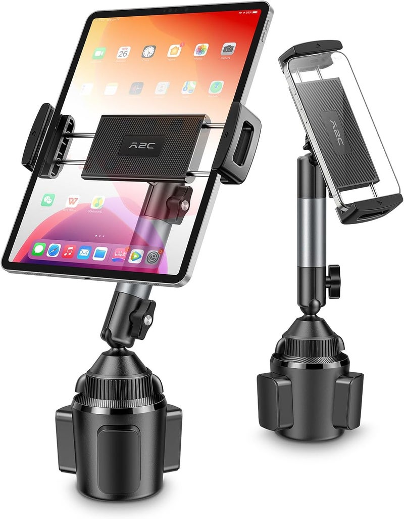 A2C Heavy-Duty iPad Holder for Car Cup Holder, 5.5" Stable & Adjustable Aluminum Alloy Arm, Tablet Mount for Car Truck Road Trip Essentials Compatible with 4.7"-13" Cell Phones & Tablets - Image 1